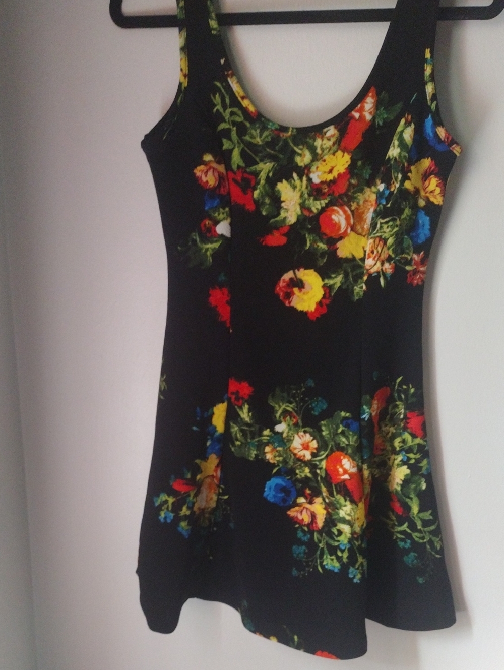 Ambiance Black Floral Size S Scoop-Neck Mini Dress